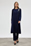 Stone Embellished Plus Size Suit - Navy Blue