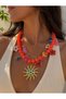 Women's Steel Sun Figure Orange Beaded Charm Detail Pendant