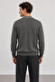Men's Crew Neck Long Sleeve Cotton Gray Knit Sweater - 5