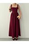 Women's Burgundy Midi Dress Square Collar Backless Bow Detailed Atlas - 2