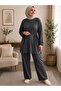 Women's Islamic Clothing Modal Fabric Tie-Strap Detailed Crew Neck Top and Bottom Set - 7