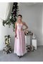 Women's Pink Strappy Plaid Poplin Sweetheart Neck Buttoned Maxi Dress with Tie Detail - 4