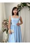 Women's Baby Blue Midi Dress Square Neck Backless Bow Detail Atlas - 5