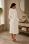 La Notte Cotton Knit Hooded Bathrobe S/M Cream - 4
