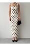 Women's Ecru Polka Dot Strappy Square Neck Fitted Atlas Midi Dress - 3