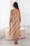 Women's Cotton Linen Strap Midi Dress - Mustard Orange Striped - 6