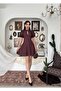Women's Coffee Mini Polka Dot High Neck Low Cut Balloon Sleeve Flared Satin Dress - 6