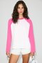 Elariah Women's 100% Organic Cotton Contrast Sleeve Colorful Oversized Long Sleeve Pink T-Shirt - 2