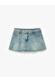 Comfortable Fit Cotton Pleated Denim Shorts Skirt with Pocket Button Detail - 5