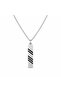 Striped Rectangular Plate End Silver Color Men's Necklace - 2
