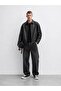 Men's Leather Jacket with Chest Stitching Detail and Elastic Waist - 3