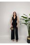 Women's Red - Red Jumpsuit Double-Breasted V-Neck Buckle Waist Detail Wide Leg Woven - 7