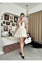 Women's Ecru Mini Dress Polka Dot Atlas Textured Lace-Up Straps Bow A-Line - 3