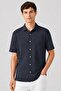 Men Regular Fit Plain Short Sleeve Casual Shirt, Navy