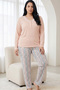 Salmon Patterned Buttoned Cotton Lycra Large Size Oversized Knitted Pajama Set26240917 - 2