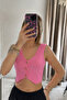 Women's V-Neck Buttoned Crop Vest - 3