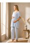 New Season Blue Summer Scallop Linen Detailed Special Design Buttoned Short Sleeve Maternity Pajama Set - 8