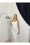 Women's White Strapless Sweetheart Neckline Lace Detailed Fish Cut Maxi Event Dress - 2