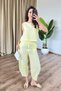Women's Yellow Linen Sleeveless Blouse with Elastic Waist and Pockets Wide Leg Two-Piece Set - 4