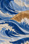 Japanese-Inspired Blue Beige Big Wave Patterned 70X150 Beach Towel - Digital Printed Bath Towel - 3