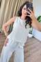 Women's Stone Linen Sleeveless Blouse with Elastic Waist and Pockets Wide Leg Two-Piece Set - 2