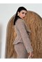 Women's Mink Skirt Suit, Textured Cashmere Belted Jacket, Slit Midi Skirt - 7