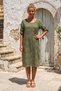 Khaki Pool Collar 3/4 Sleeve Hidden Pocket Lined Embroidered Casual Cotton Woven Dress 105 56 - 5