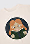 Girl's Crew Neck Ecru T-Shirt - 3