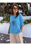 Italian Cotton - Linen Textured Blouse with Pendant Baby Blue - 2