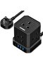 محول كهربائي متعدد المنافذ، محول مزدوج للمقابس البريطانية، مقبس تمديد بمنفذين USB-A ومنفذ USB-C واحد، تصميم نحيف للحائط