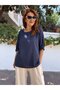 Italian Cotton - Linen Textured Blouse with Pendant Navy Blue