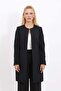 Zero Collar Plain Long Jacket-Black