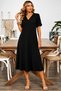 Women's Short Sleeve V-Neck Wrinkled Midi Dress - 2