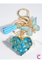 Blue Butterfly Turquoise Cracked Stone Heart Tassel Bag Ornament Keychain - Gift Women's Bag Charm - 4