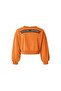 Orange Zipper Detailed V-Neck Crop Sweatshirt 19034 - 2