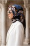 100% Twill Silk Stripes Belt and Flower Patterned Indigo - Gray Colored 90X90 Scarf Sewing Shape: Hand - 2