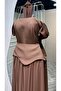 Long Evening Dress with Layered Waist and Neck Strap - 3