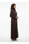 Cocoa Brown Chiffon & Satin Abaya | Rizqé Slim-Fit A-Line | Artisan Vertical Embellishment Modest Dress - 2