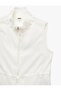 Zippered, Tie-Waist Detailed, Sleeveless, High-Neck Linen Vest - 3