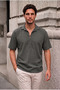 Como 100% Cotton Brit Detailed Short Sleeve Polo Collar Men's Shirt - Khaki