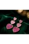 Women's 3-Piece Heart Dangle Earrings with Pink Glitter Resin Stones, Stylish and Shiny Nighttime Earrings - 5