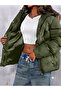 Women's Khaki Hooded Puffer Coat - 2