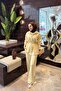 Premium Drawstring Waist Cima Detail Double Face Trousers Set - Yellow - 5