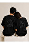 Lover's Combination Hugging Couple Printed 2-Piece Oversize T-Shirt Set - 3