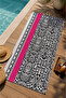 Pink Striped Black and White Ethnic Patterned 70X150 Beach Towel - Digital Printed Fade-Resistant Bath Towel - 3