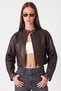 Women's Biker Crop High Collar Zippered Light Brown Leather Jacket