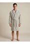 Cotton Paris Maison Stripe Premium Series Jacquard Striped 100% Cotton Shawl Collar Luxury Unisex Bathrobe - Ecru & Black - 2