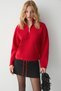 Bellagio Women's Organic Cotton Red Sweatshirt with Kangaroo Pocket and Zipper Collar - 2
