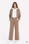 Brown Girls' Stone-Colored Stand-Up Collar Cardigan Wide-Leg 3-Piece Top and Bottom Set 24738