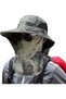 Camouflage outdoor sun hat with detachable face and neck protection - extra-wide brim, breathable, UV suitable for hiking, fishing camping.